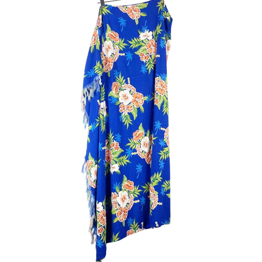 Hibiscus Collection Hawaii Women's Large Sarong Wrap Blue Floral Tropical OS